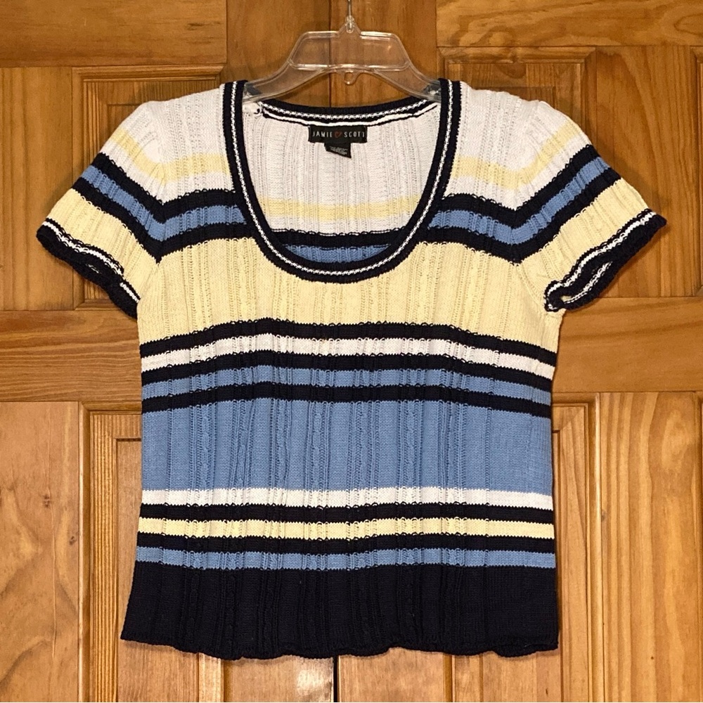 NWOT Vintage 80s 90s Jamie Scott Sweater Short Sleeve Blue Size L Large